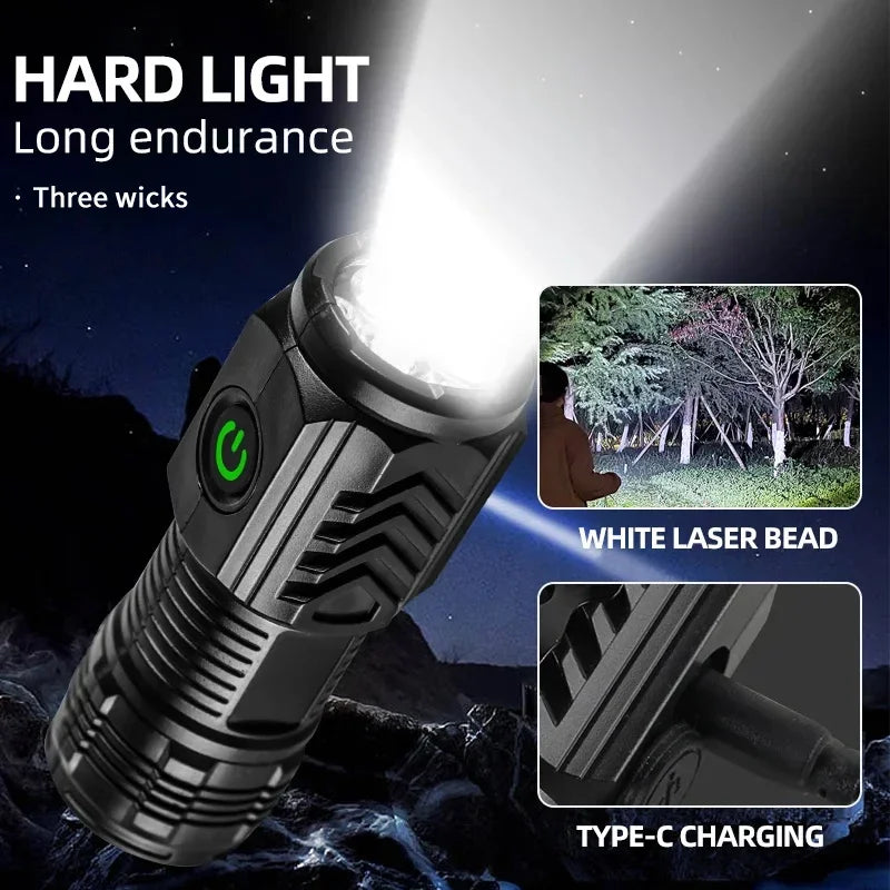 Three-eyed monster LED flashlight, a must-have for night travel, portable, high brightness, strobe lighting