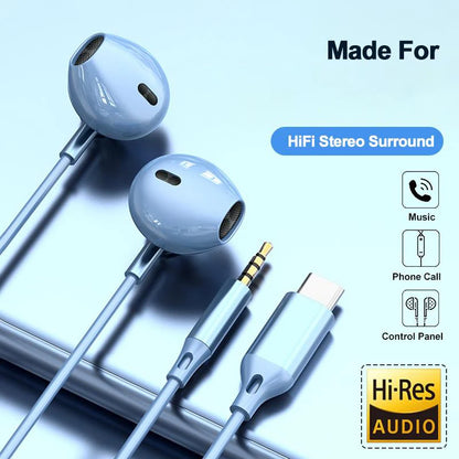 9D Stereo Type C & 3.5mm Gamers Headsets Wired Earphones In-ear Headphone HiFi Bass Earphone for Phone Earbud In Mic Handsfree
