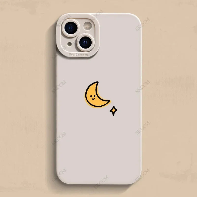 Simple Sun Moon Phone Case For iPhone 15 14 13 12 11 Pro Max 7 8 Plus X XR XS Funda High-end Soft Silicone Luxtury Cases Cover