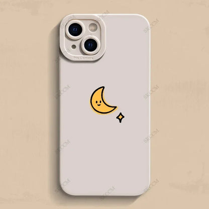 Simple Sun Moon Phone Case For iPhone 15 14 13 12 11 Pro Max 7 8 Plus X XR XS Funda High-end Soft Silicone Luxtury Cases Cover