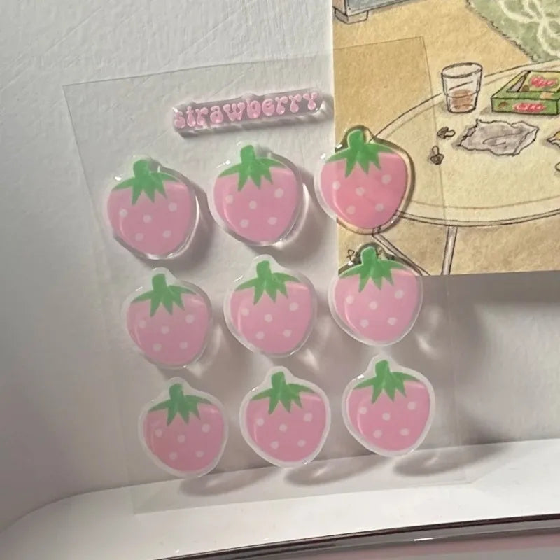 1pcs DIY Kawaii 3D Strawberry Tomato Resin Stickers for Scrapbooking Journal Phone Case Tablet Decor Sewing Crafts Stickers