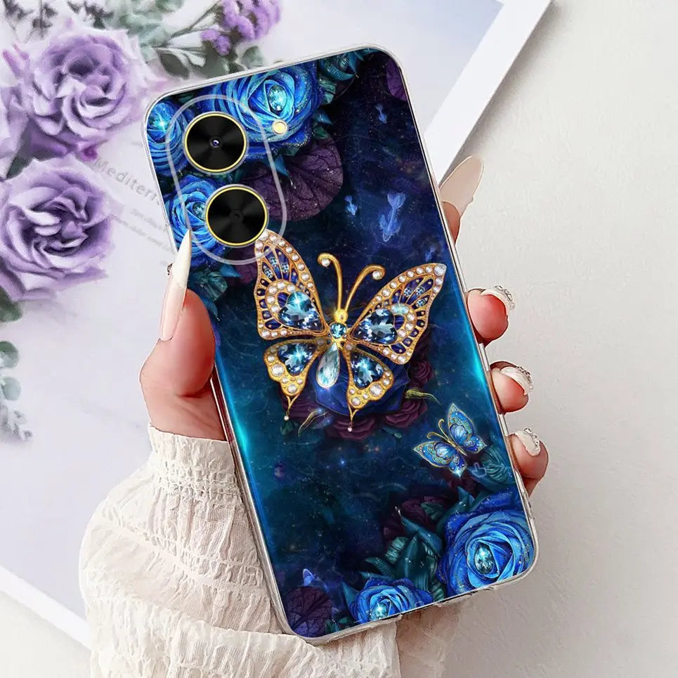 For Cover Xiaomi Redmi A5 4G / Poco C71 Phone Case Colorful Flower Butterfly Love Heart Lxuru Women Fashion Soft Clear Silicone