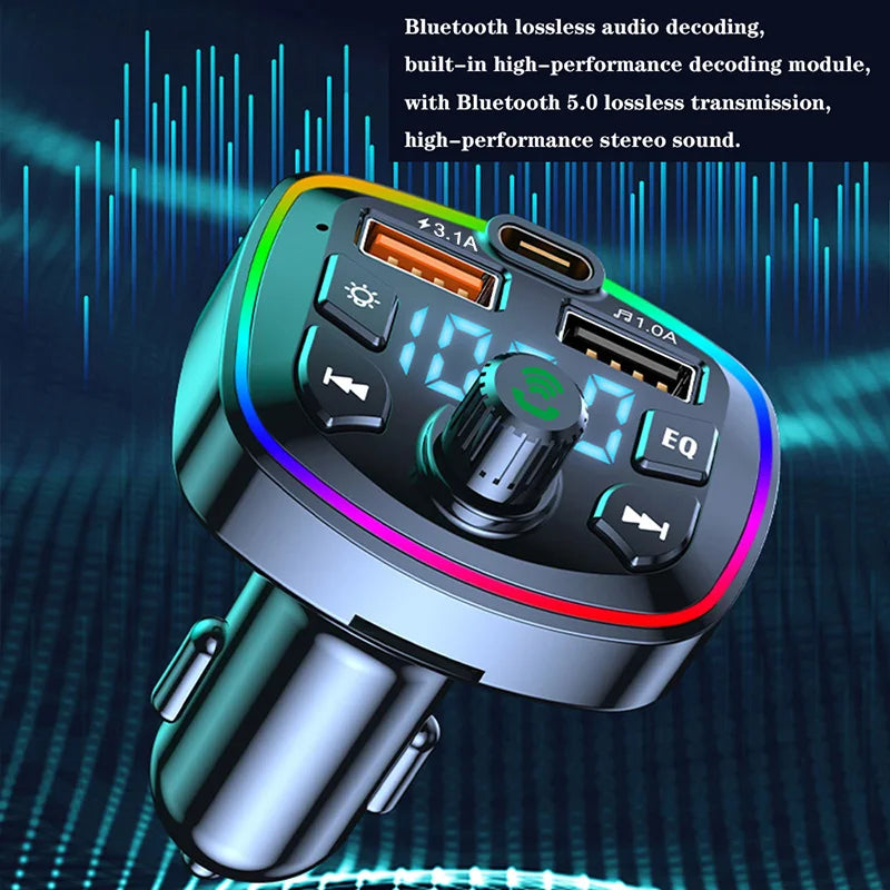 USB Car Charger Quick Charge Bluetooth 5.0 FM Transmitter  USB Type C 65W Car Fast Charging For iPhone 14 Samsung Xiaomi