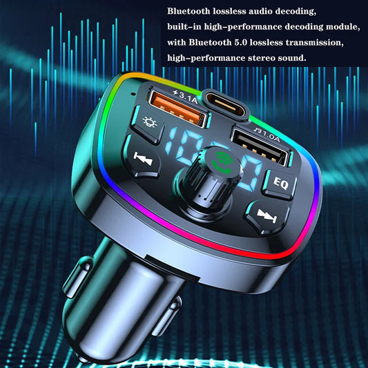 USB Car Charger Quick Charge Bluetooth 5.0 FM Transmitter  USB Type C 65W Car Fast Charging For iPhone 14 Samsung Xiaomi
