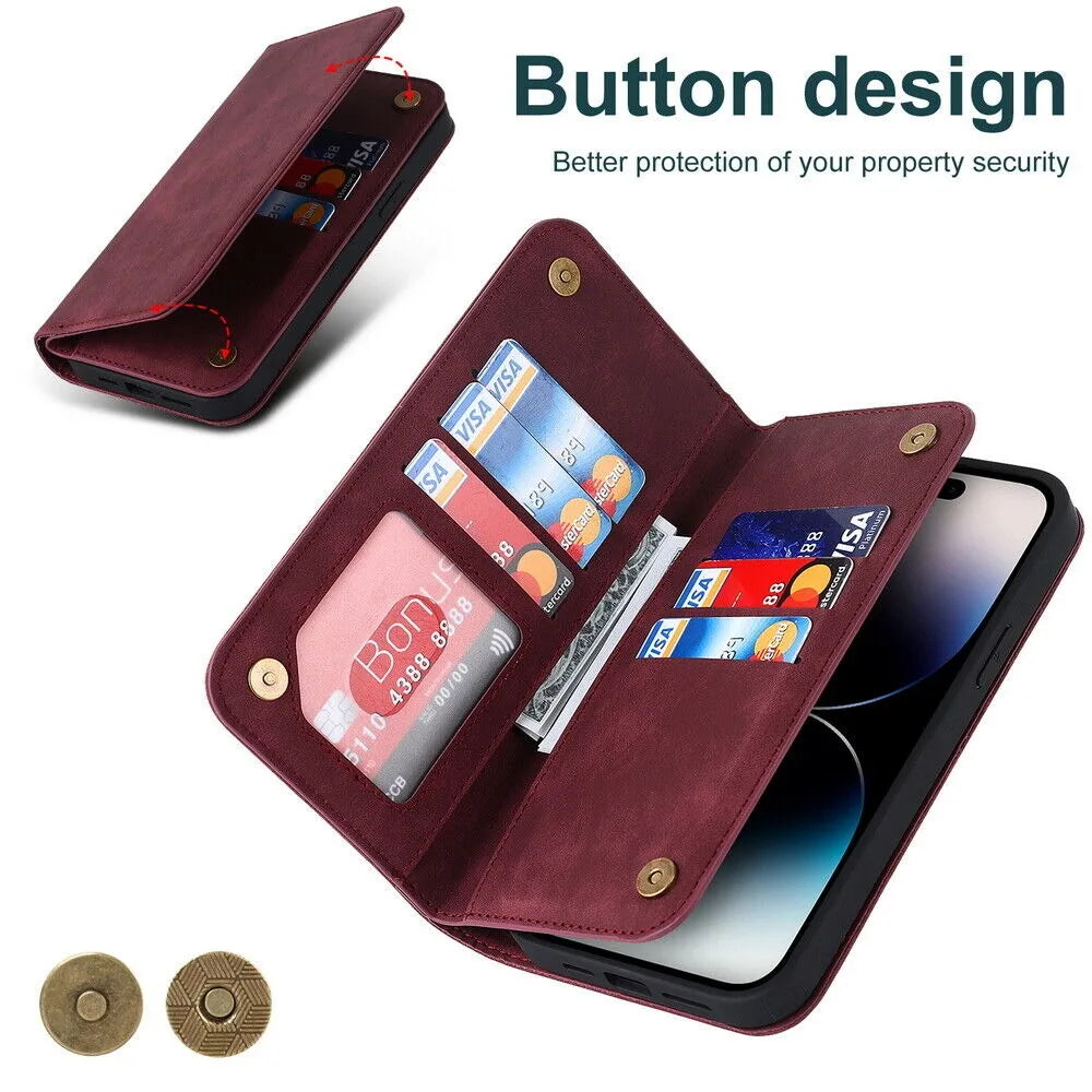 For iPhone 12 13 14 15 Pro Max 14 Plus 13Mini Flip Leather Wallet Card Slot MagSafe Charging Case Cover