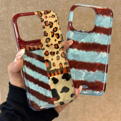 New for iPhone 16promax Phone Case 15plus Splicing Leopard Print 14 13 Zebra Print 12 3D Spherical 11 Non-slip Protective Cover