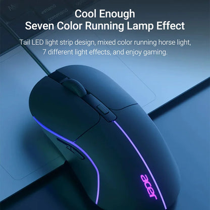 Acer USB Wired Mouse 6 Keys 3200DPI Optical Colorful Breathing Light Competitive Game Office Mouse for Notebook Laptop Computer