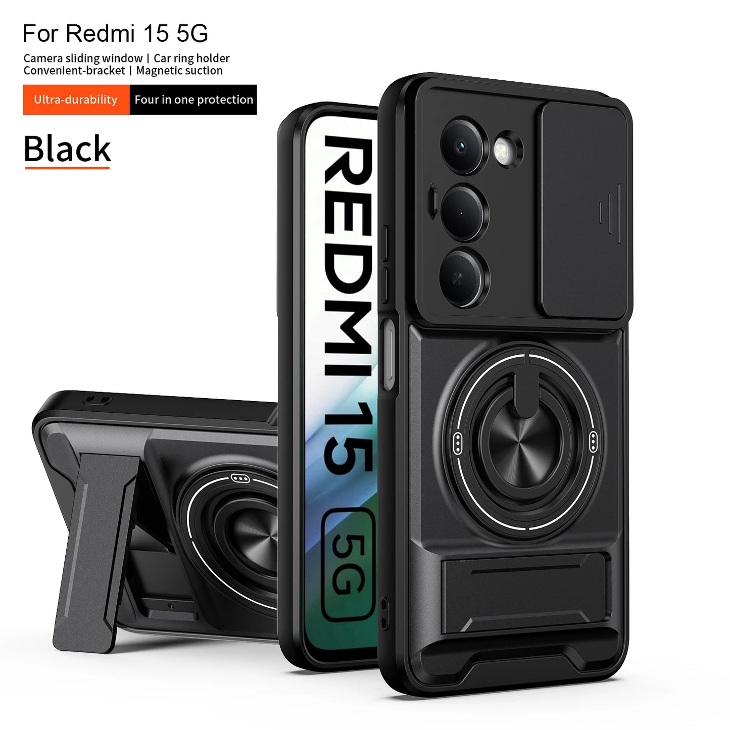For Xiaomi Redmi 15 Case Redmi 15 4G 5G Cover Phone Case Magsafe Magnetic Fold Holder Military Armor Camera Protection Cover