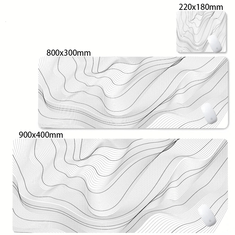 Black White Strata Abstract Design Gaming Mouse Pad Non-Slip Lock Stitched Edge Large Office Desk Mat for Computer and Keyboard