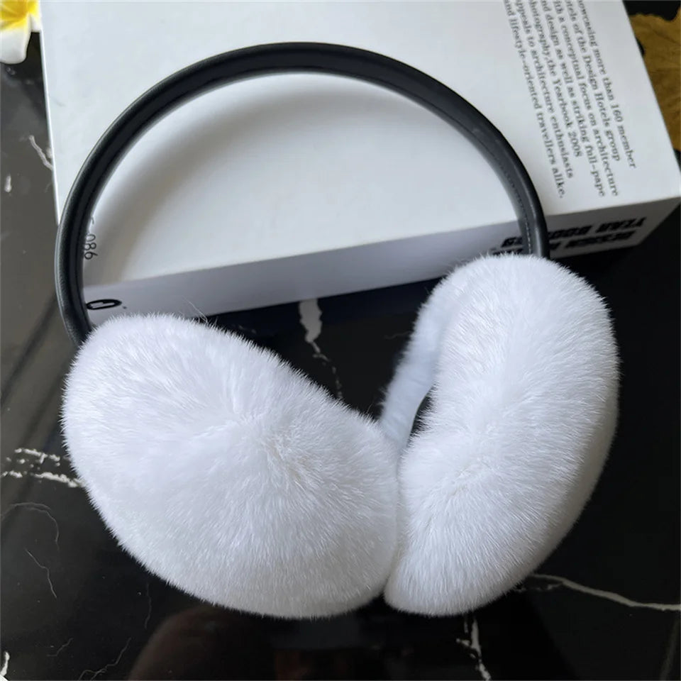 Natural Winter Fur EarMuffs For Women Ear Cover Accessories Real Fur Headphones Warm Earflap Real Rex Rabbit Ear Warmer For Gift