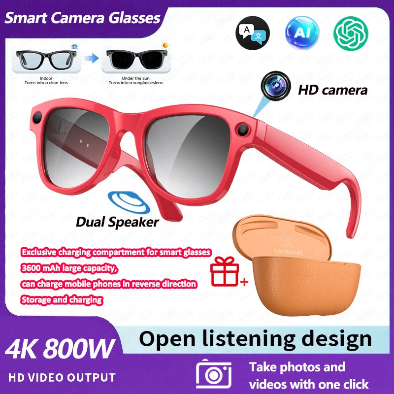 2026 Smart AI Glasses 4K 800W Camera 3600mAh Power Bank 32GB BT Translation ChatGPT Music Photos & Video Sunglasses Men  Women