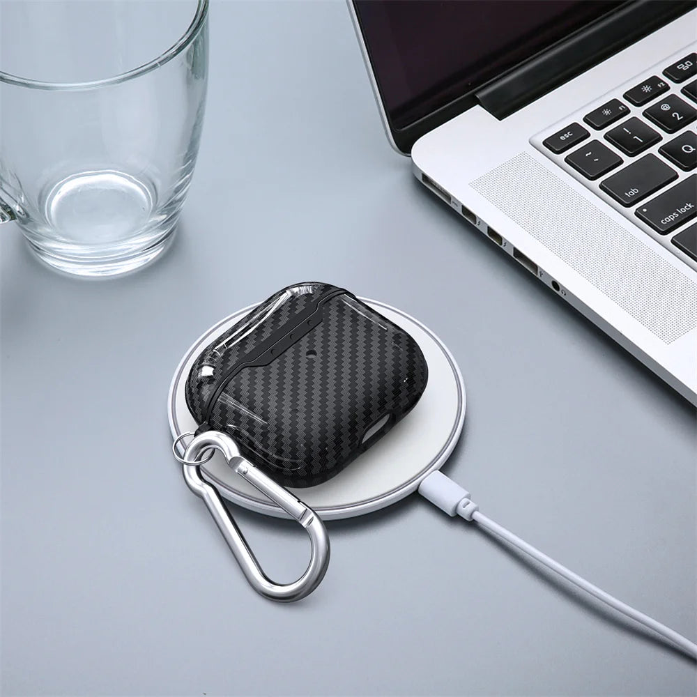 Business Carbon Fiber Pattern Earphone Cases For Airpods 4 3, 1/2 Case Headphones Protective Case For Apple Airpods Pro 2 Covers