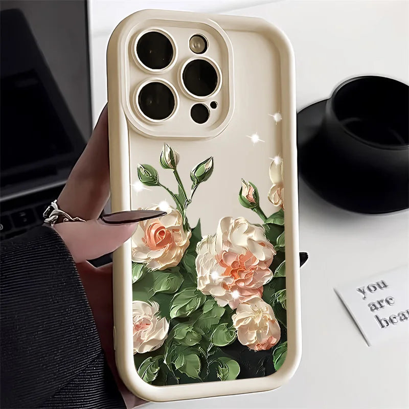 Flower Phone Case For iPhone 11 Case iPhone 15 12 13 14 Pro Max X XR XS Max 7 8 15 Plus SE 2020 2022 Shockproof Soft Matte Cover
