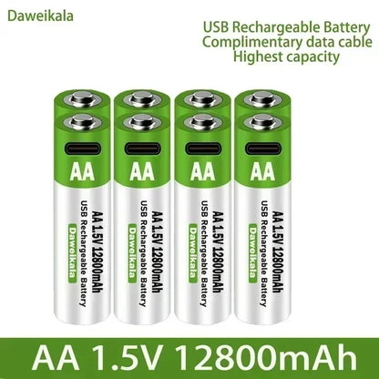 2024 New 1.5V AA USB Rechargeable Battery 12800 mAh Li-ion Battery for Remote Control Mouse Electric Toy Battery + Type-C Cable