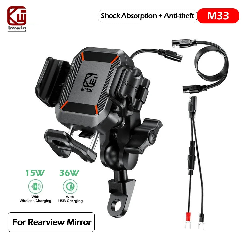 Upgraded Motorcycle Phone Holder 15W Wireless Charger QC3.0 USB Fast Charging Moto Handlebar Bracket GPS Shockproof Stand