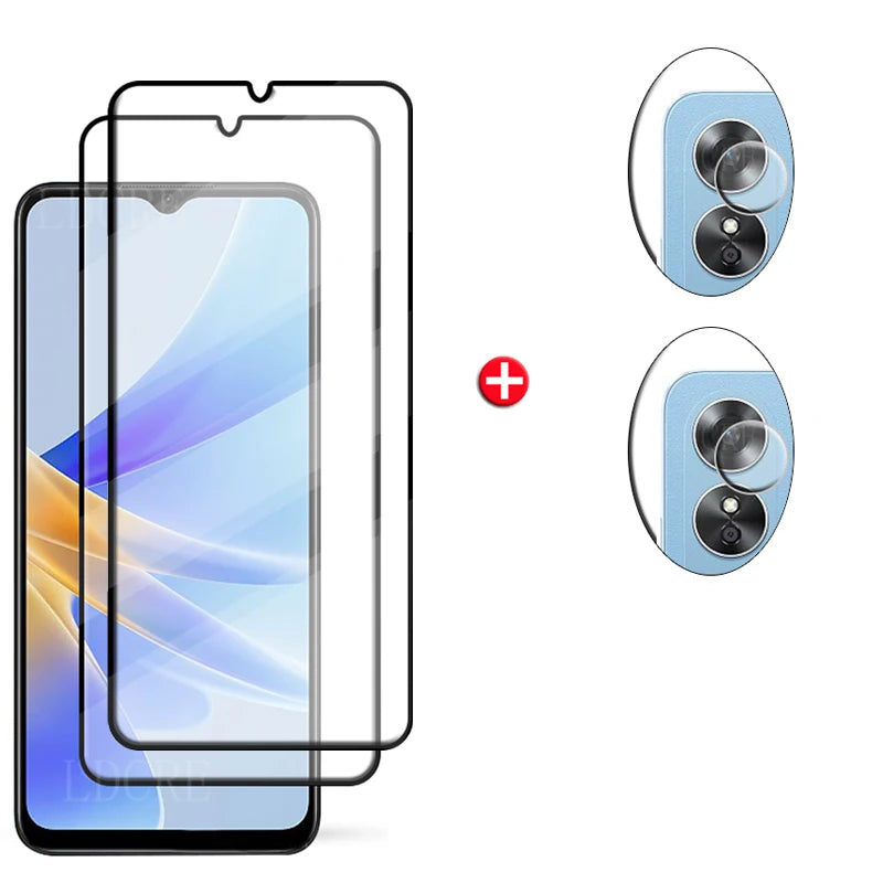 6-in-1 For OPPO A17 Glass For OPPO A17 Tempered Glass HD 9H Full Cover Glue Screen Protector For OPPO A 17 A17 Lens Glass 6.56"