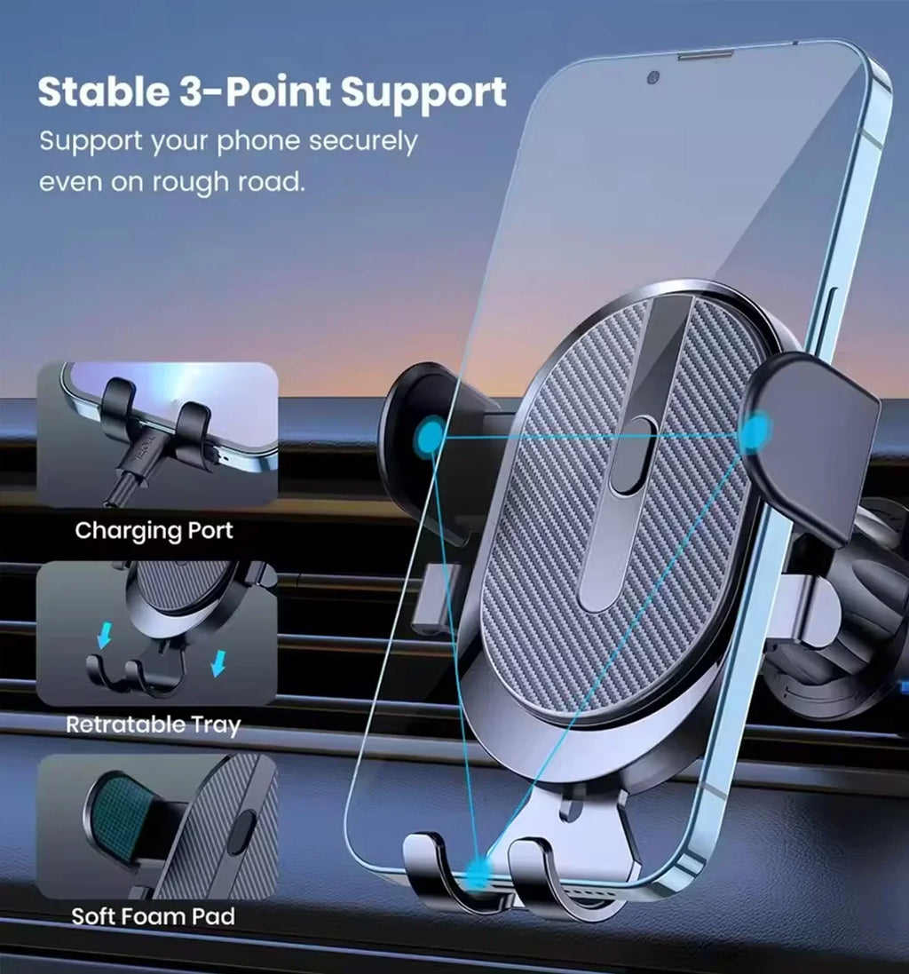 NEW Car Phone Holder Air Outlet Gravity Sensor Triangle Mount Simplicity Design Frosted Surface for Vehicle Dashboard