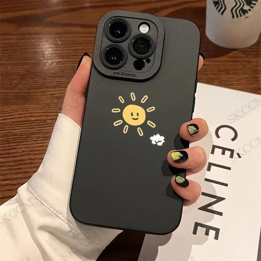 Simple Sun Moon Phone Case For iPhone 15 14 13 12 11 Pro Max 7 8 Plus X XR XS Funda High-end Soft Silicone Luxtury Cases Cover