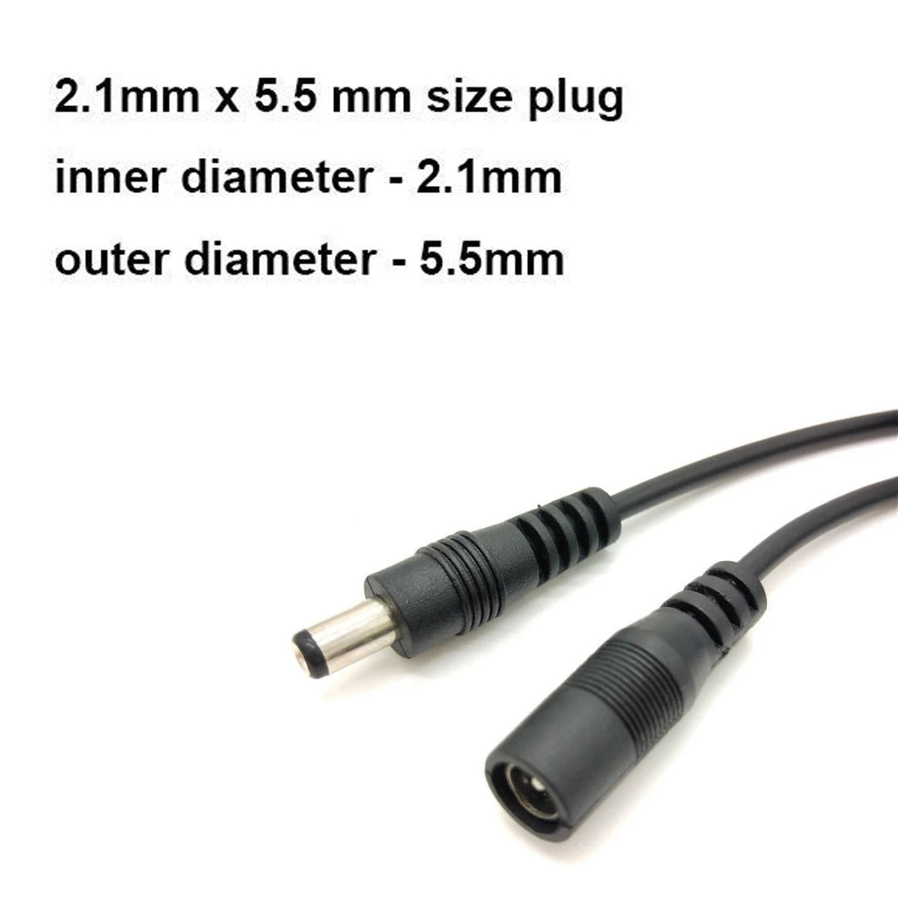 5M 10M DC12V Power Extension Cable 5.5mm*2.1mm Connector Male To Female For LED Lamp CCTV Security Camera Power Cable Cord Black