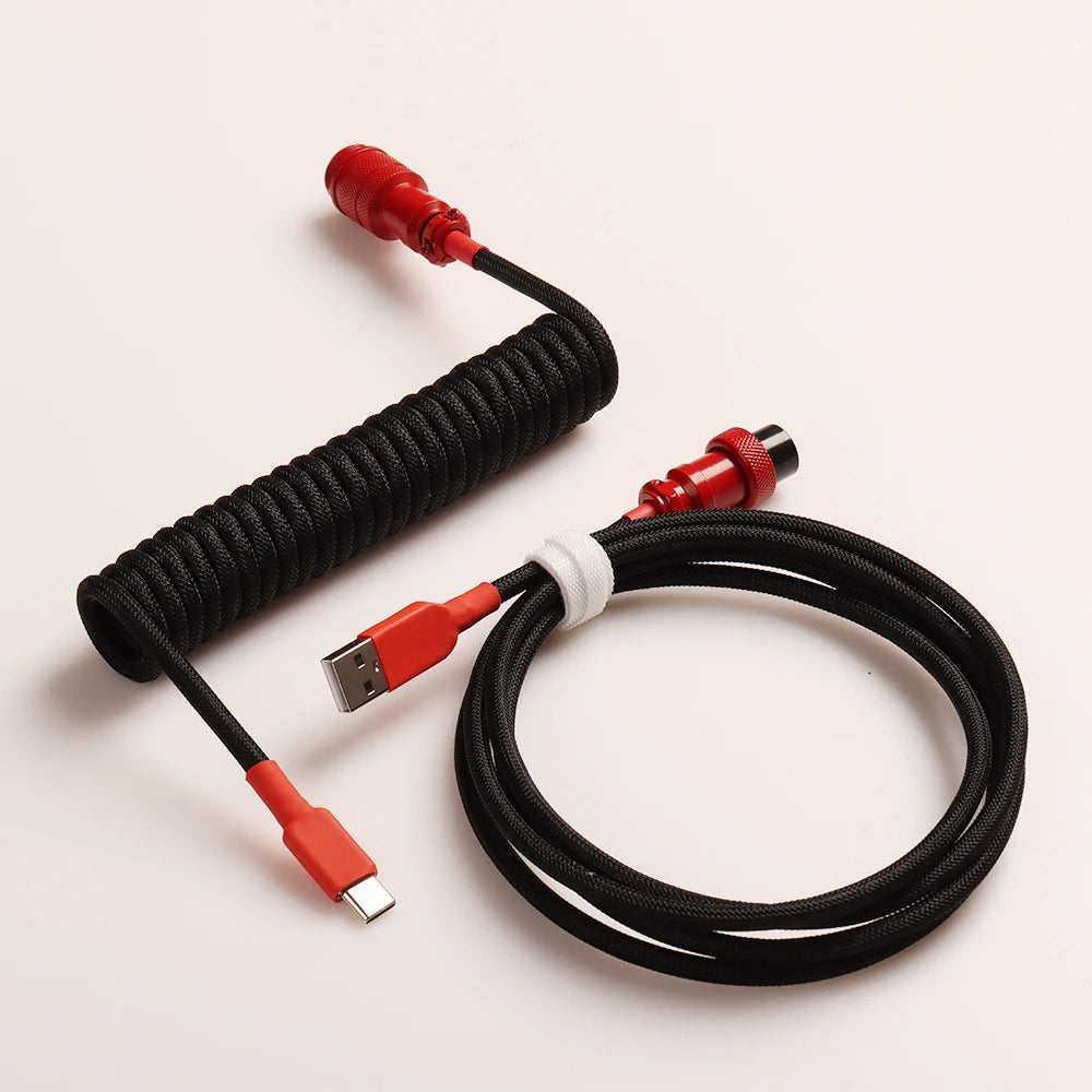 LANO Custom Paracord Coiled Mechanical Keyboard Type C Data Spring Cable GX16 Aviator Coil Spiral Usb C for Gaming Coiled Cable