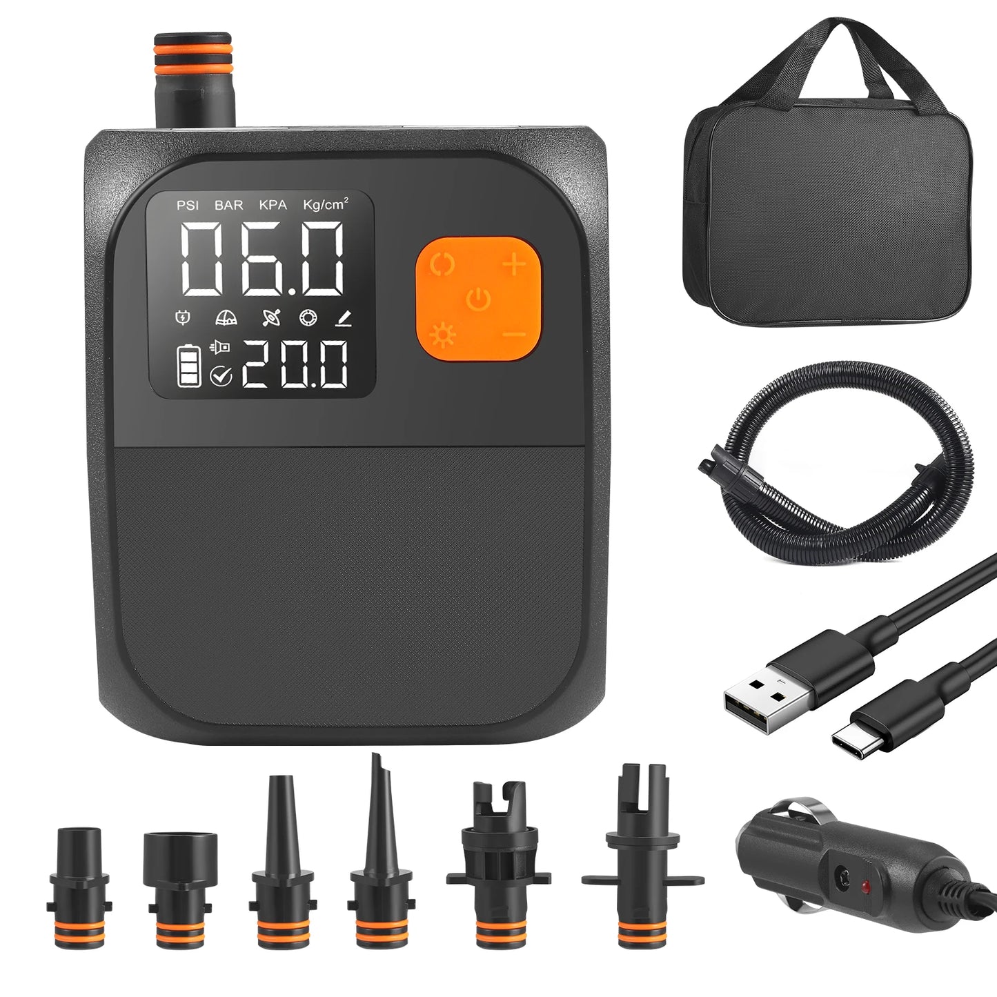 SUP Electric Pump 25PSI Electric SUP Air Pump with LED Light 12V DC 8000mAh Power Bank for Inflatable Paddle Boards Tents