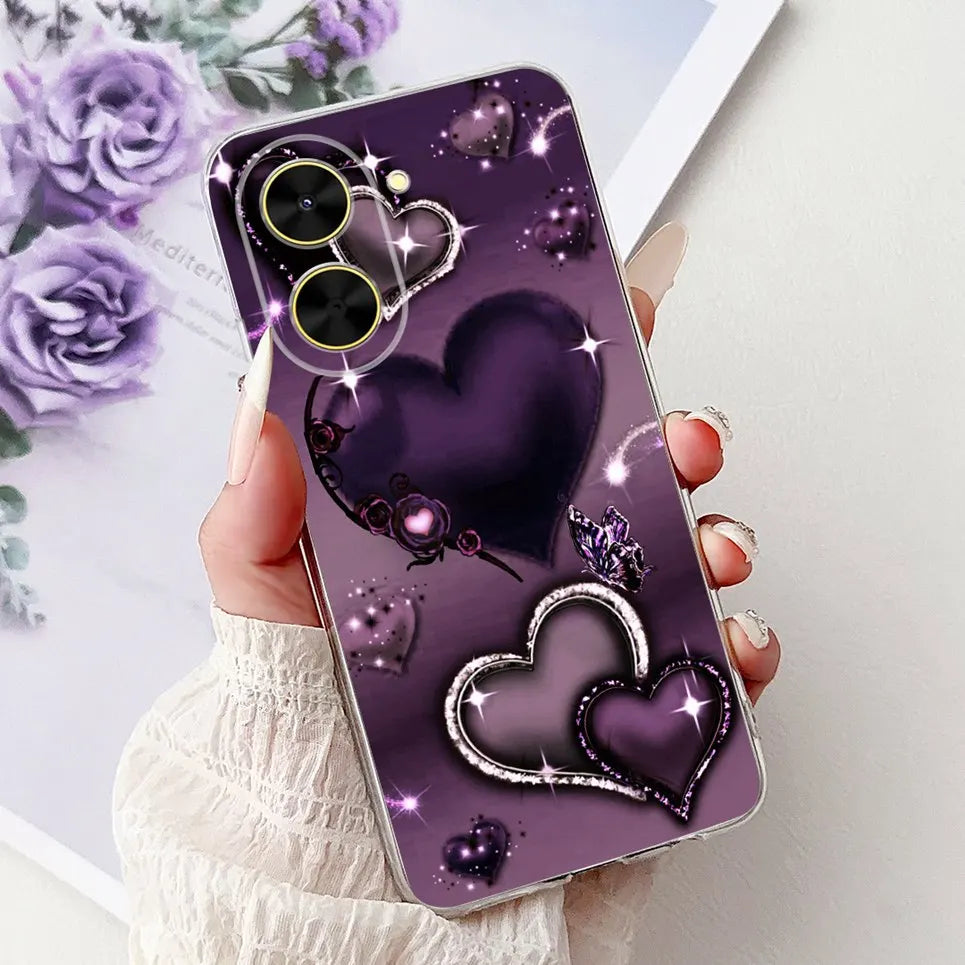 For Cover Xiaomi Redmi A5 4G / Poco C71 Phone Case Colorful Flower Butterfly Love Heart Lxuru Women Fashion Soft Clear Silicone
