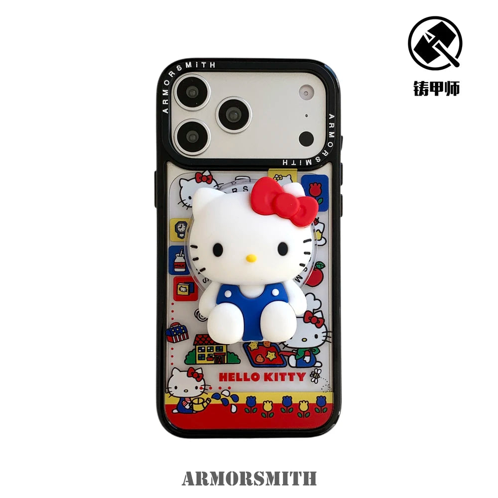 Sanrio Hello Kitty Magnetic Holder Wireless Charge Cute Cartoon Phone Case For iPhone 17 16 15 14 13 12 11 Pro Max Hard Cover