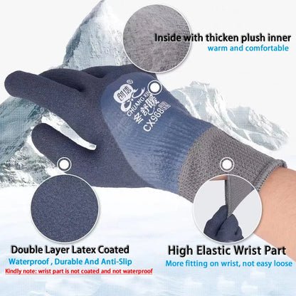 1Pair Winter Thermal Gloves Waterproof Work Safety Glove Anti-Slip Grip Rubber Garden Gloves For Worker Builder Hands Protection