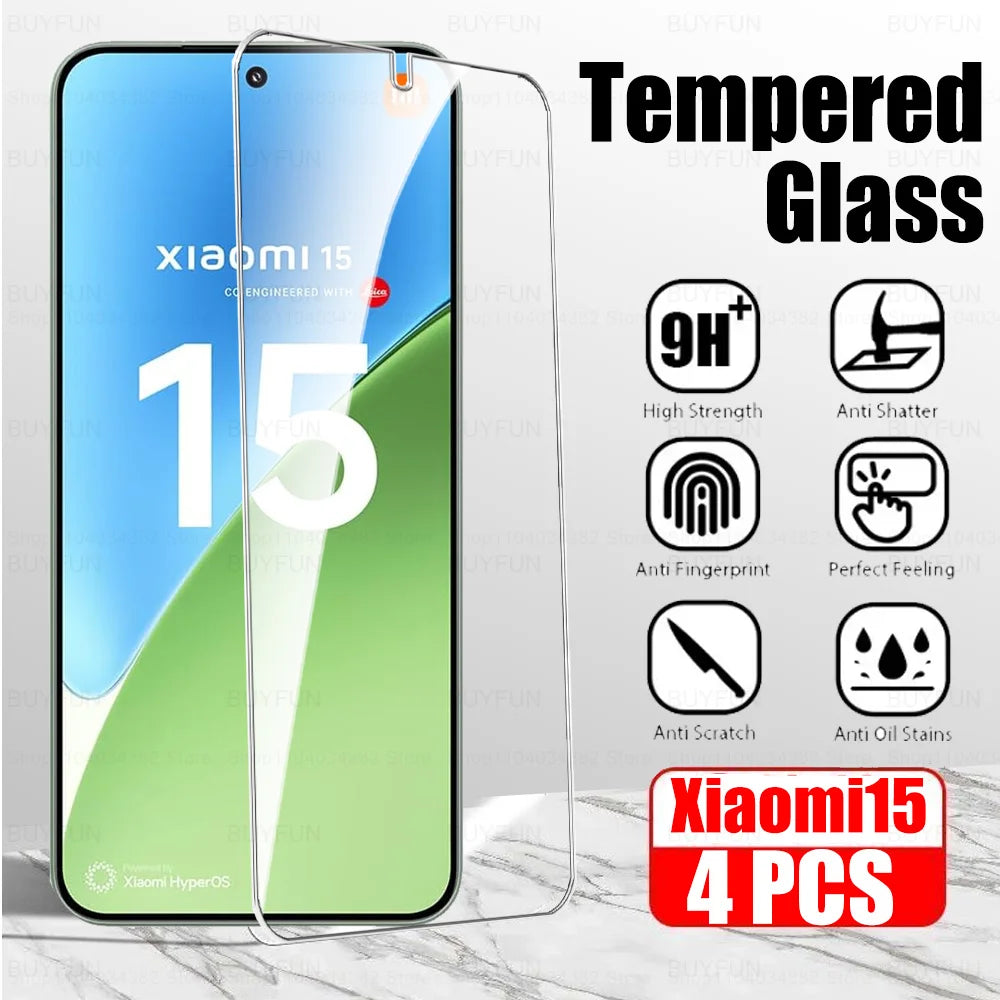 4Pcs Tempered Glass For Xiaomi 15 Cover Screen Protector Xiaomi Mi 15 Fingerprint Unlock Glass Xiaomi15 5G Global Case Friendly