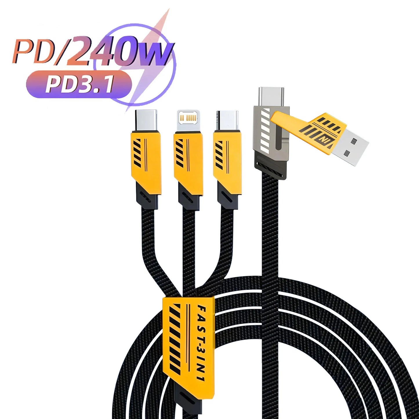 3 In 2 240W Fast Charge Cable Micro USB TypeC Mobile Phone Data Cable For iPhone Huawei OPPO Xiaomi Redmi Samsung Charging Cable