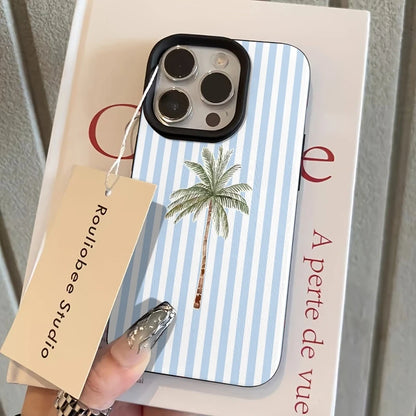 Light Striped Background with Palm Tree Pattern TPU Phone Case For iPhone 17 16 15 14 13 12 11 Pro Max XS X XR 7 8 Plus 17 Cover