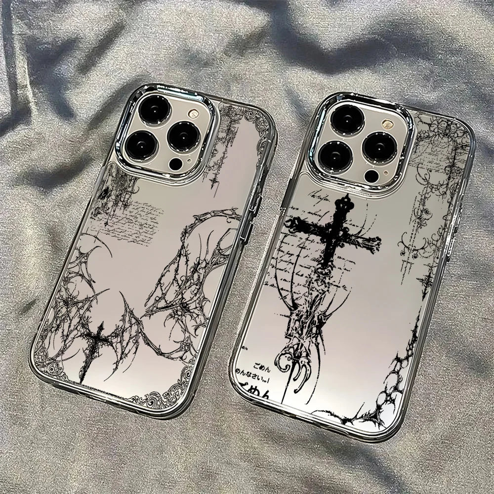Luxury Dark Gothic Cross Mark Phone Case For iPhone 17 16e 16 15 14 13 12 11 mini Pro Max X XR XSMAX 8 7 Air Plus Soft Cover