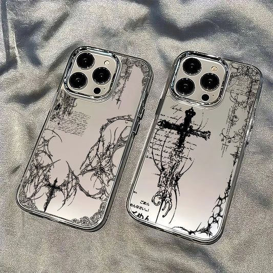 Luxury Dark Gothic Cross Mark Phone Case For iPhone 17 16e 16 15 14 13 12 11 mini Pro Max X XR XSMAX 8 7 Air Plus Soft Cover