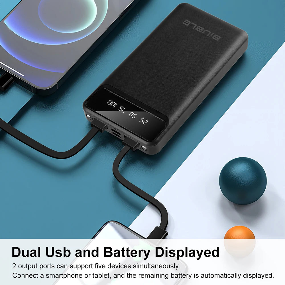 Power Bank High Capacity External Battery Fast Charger with 4 cable and LED Light for iPhone
