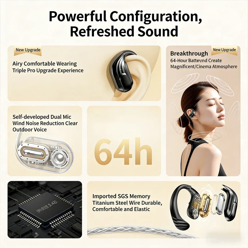 Wireless Headphones Q13 Bluetooth 5.3 Earphones True with Mic Button Control Noise Reduction Earhooks Waterproof Headset