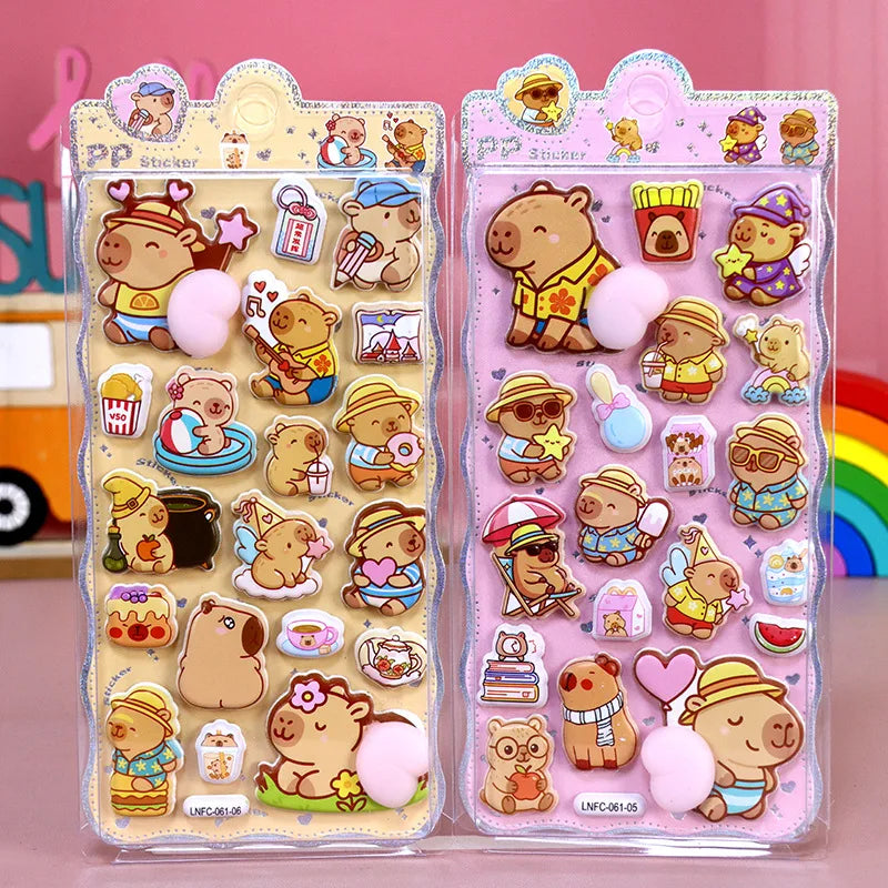 2sheets Cartoon Sticker 3D PVC Hollow Puffy Squishy Rabbit Capybara Bear For Phone Case Laptop Decoration Journal DIY Collage