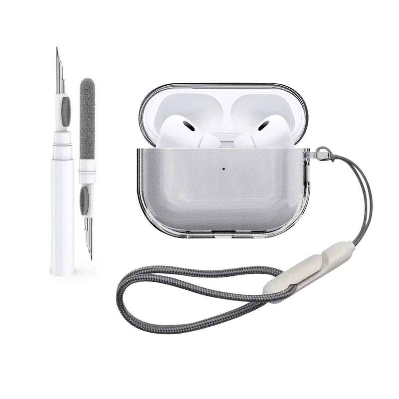Case for Airpods Pro 3 Earphone Accessories Transparent Protective Shockproof Case with Cleaning Kit Keychain for Airpods Pro 3