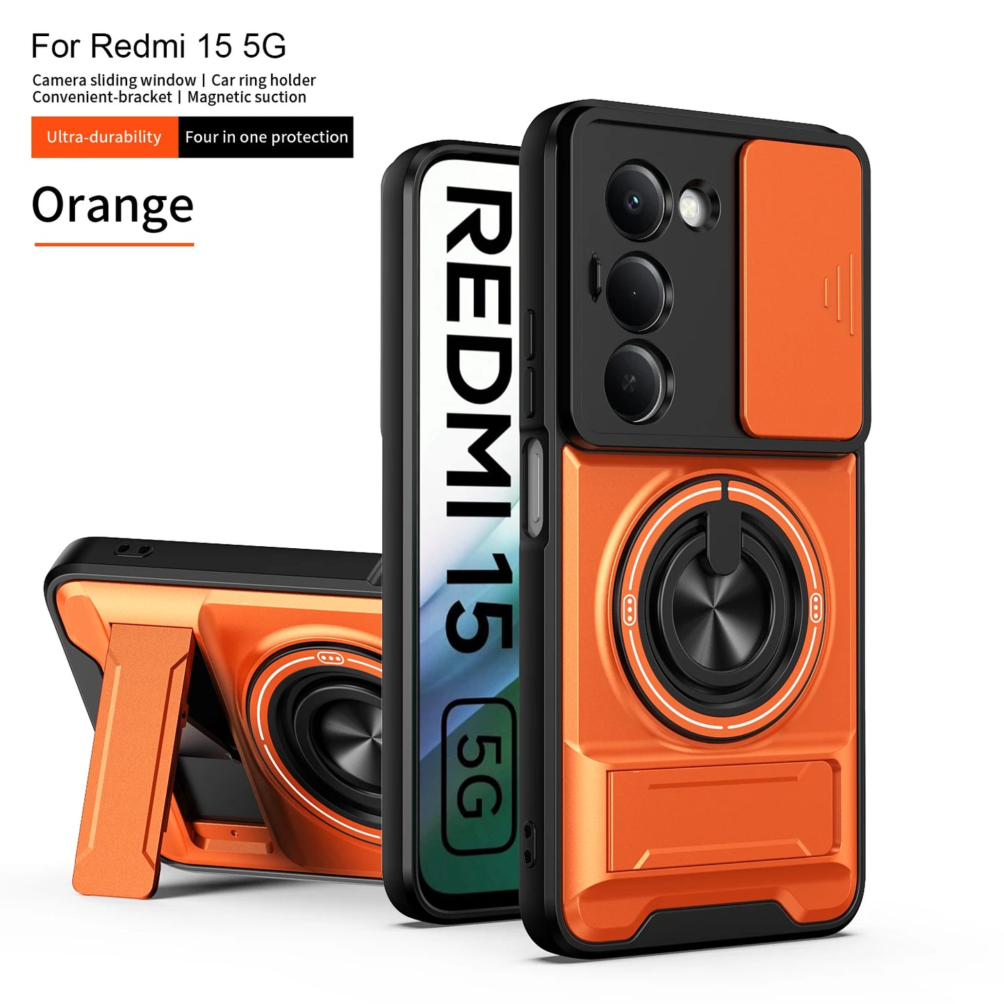 For Xiaomi Redmi 15 Case Redmi 15 4G 5G Cover Phone Case Magsafe Magnetic Fold Holder Military Armor Camera Protection Cover