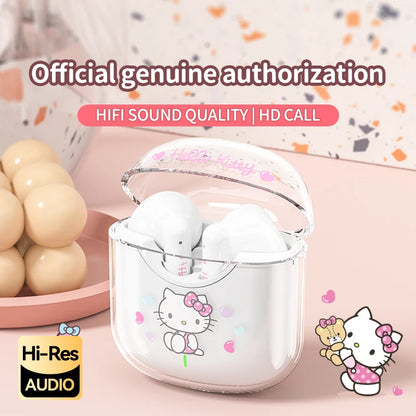 EBL19 Tws Wireless Bluetooth Headset Transparent Case Cute Hello Kitty Design Stereo Sound Earphones for All Smartphones