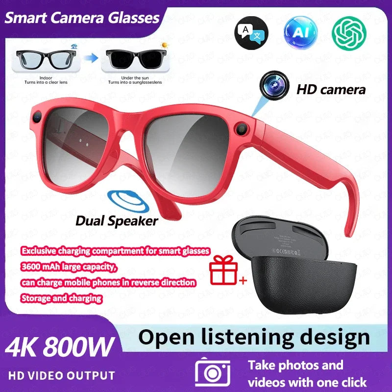 2026 Smart AI Glasses 4K 800W Camera 3600mAh Power Bank 32GB BT Translation ChatGPT Music Photos & Video Sunglasses Men  Women
