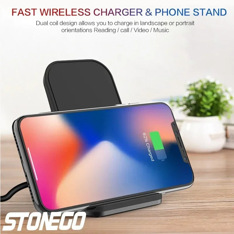 10W 7 5W 5W Qi Fast Wireless Charger Mount 2 Coils Case Friendly Anti Slip Rubber Type C Input