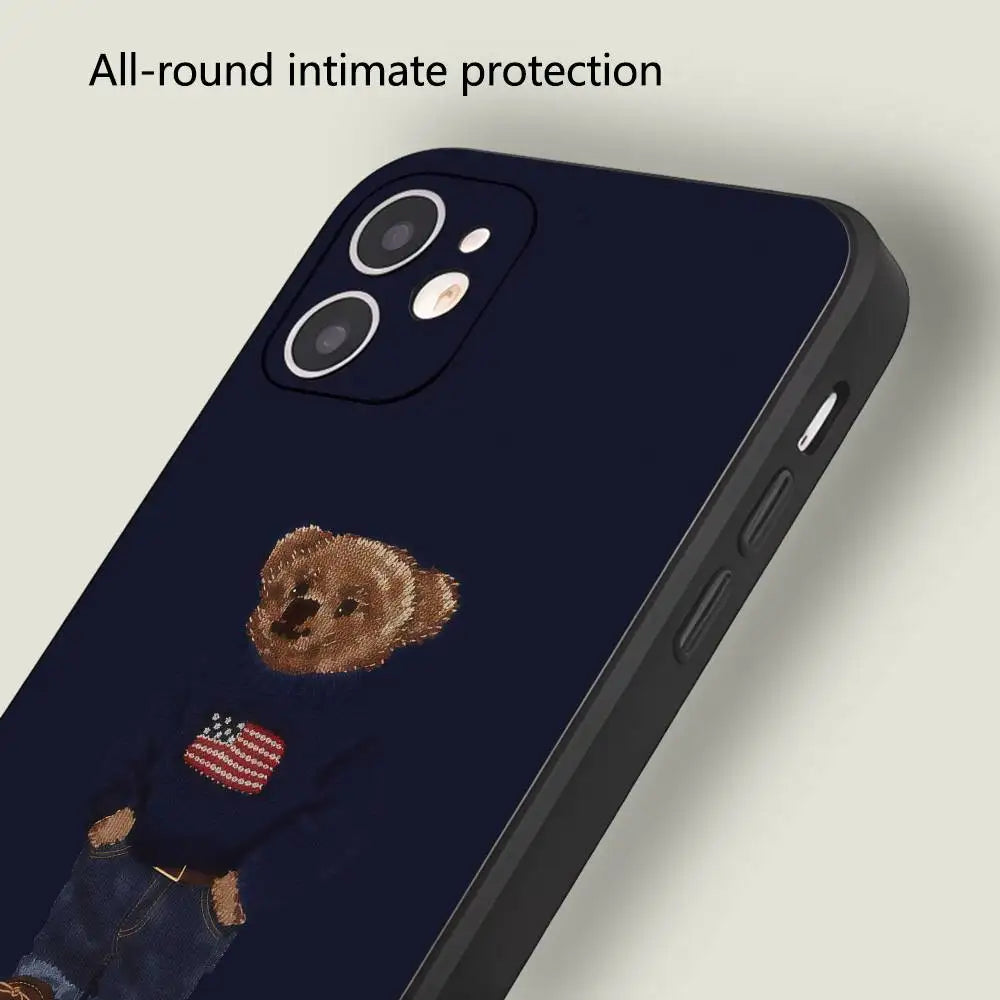 American Teddy Bear-P-POloS Phone Case Black Silicone Matte Phone Case For Iphone 17 Air 16 15 14 13 12 11 Pro Max TPU Soft Case