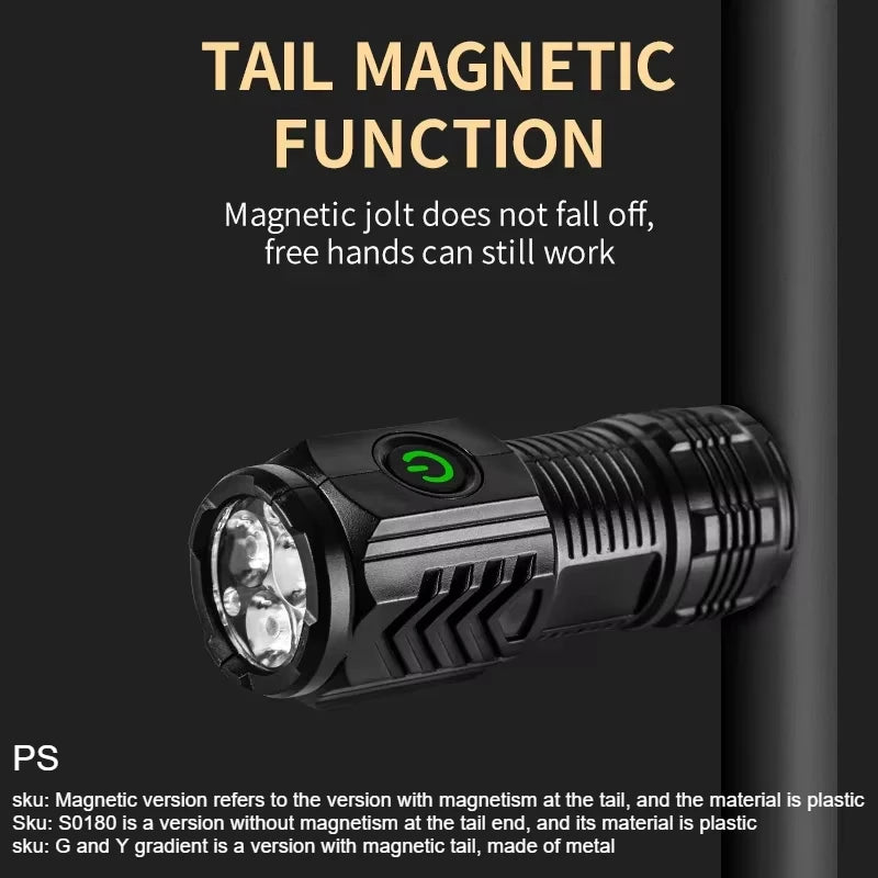 Three-eyed monster LED flashlight, a must-have for night travel, portable, high brightness, strobe lighting