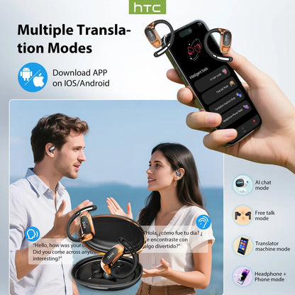 HTC NE35  Wireless Headphones OWS Bluetooth V6.0 Earphones with Mic HD Call Bass Longlife Sports Earhook AI Translator Earbuds