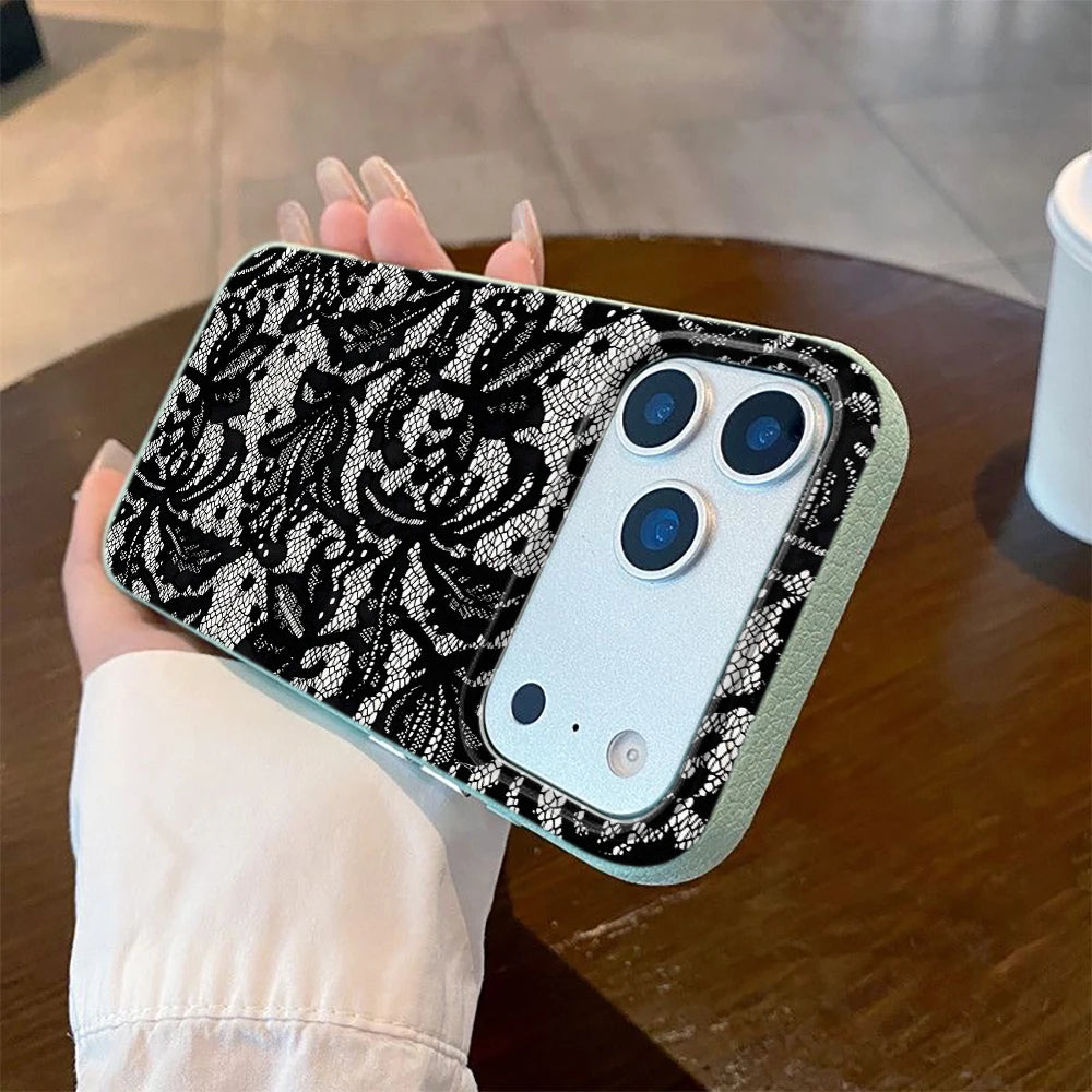 Black Lace Pattern Mobile Phone Case For iPhone 17 Air 16 15 14 13 12 11 17 Pro Max 15 Plus 14 Pro Cartoon Soft Cover