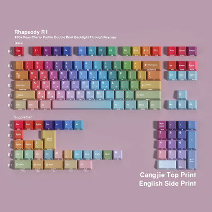 Gradient Keycaps PBT Cherry Keycap Korean English German 131 Keys For Mechanical Keyboard Shine Through Side Rainbow Girl's gift