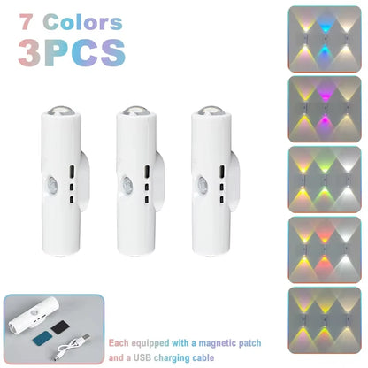 Double-head LED Night Light with Motion Sensor RGB Rechargeable Magnetic Wall Lamp Mood Ambient Light for Cabinet Hallway Stair