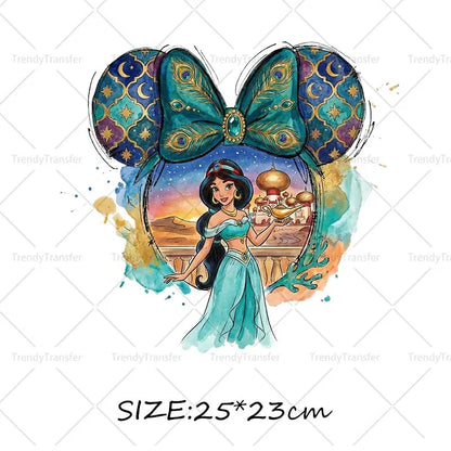 Mouse Head Princess Iron on Transfers for Clothes Heat Press Stickers Thermal Patches on Tees