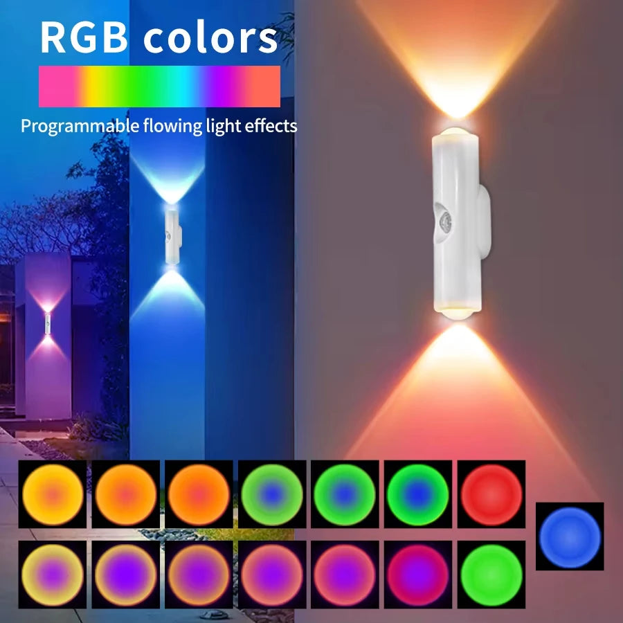 Double-head LED Night Light with Motion Sensor RGB Rechargeable Magnetic Wall Lamp Mood Ambient Light for Cabinet Hallway Stair