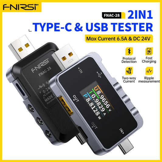 FNIRSI FNAC-28  Type-C USB Tester  2-IN-1 Digital Voltmeter Ammeter Amperimetor Voltage Current Meter Power Bank Charger Measure